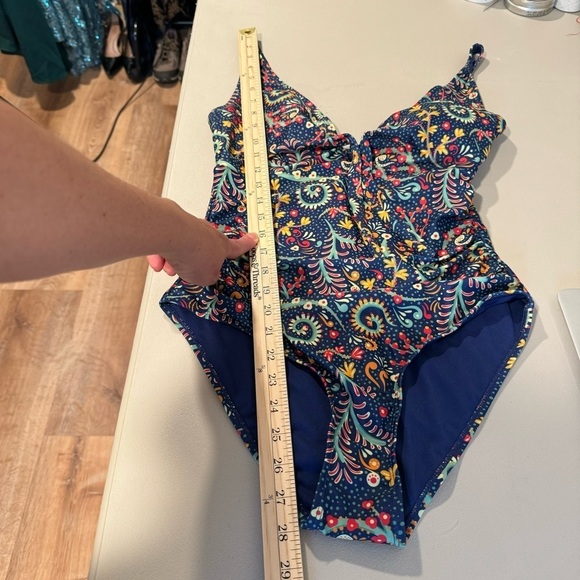 Nicole Miller One Piece Swimsuit S Blue Floral Sweetheart Adjustable Ruched NEW - Picture 13 of 15